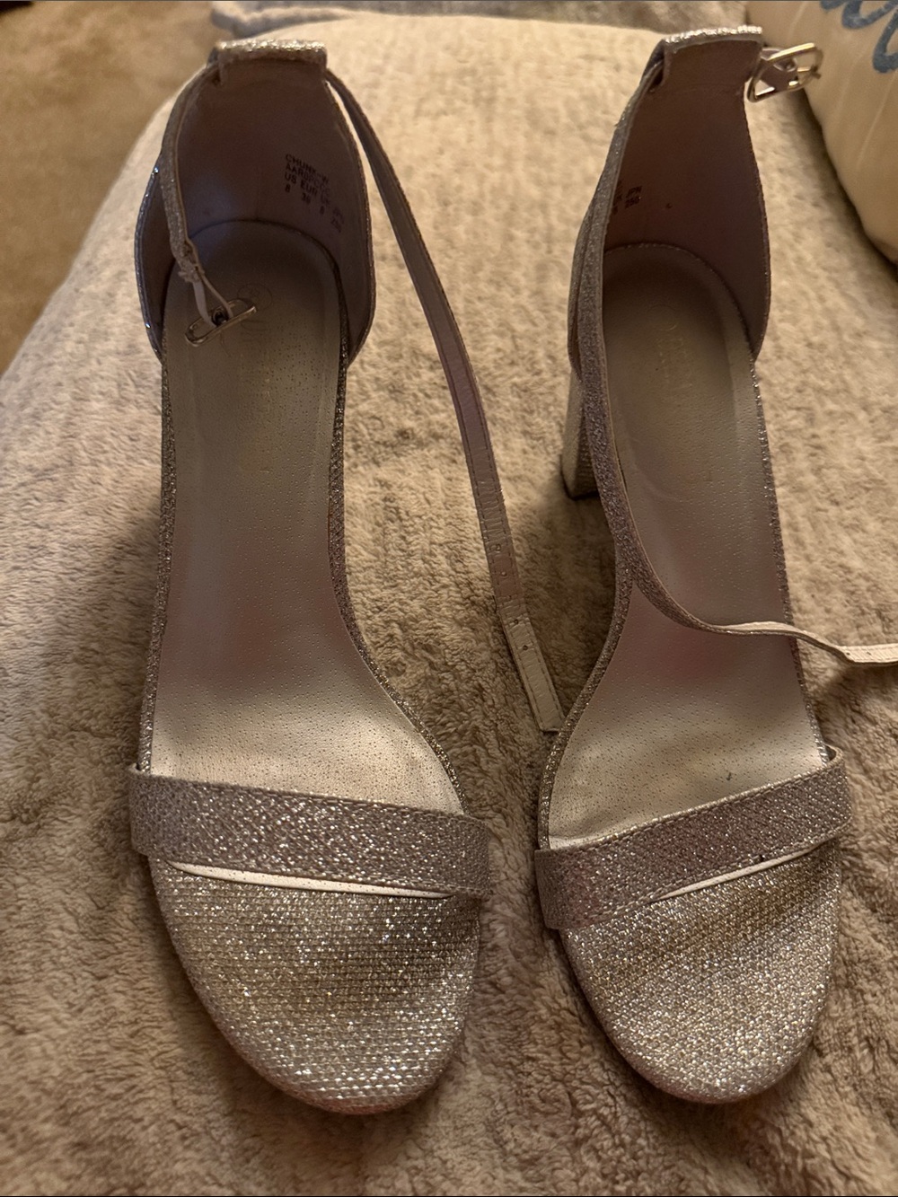 Dream Pairs Rose Gold Glitter Ankle-Strap Block Heels